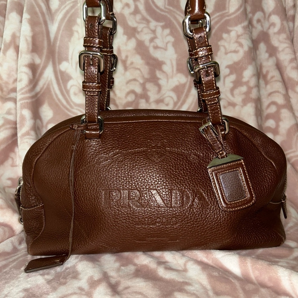 Prada Brown Shoulder Bag with Textured Leather Finish